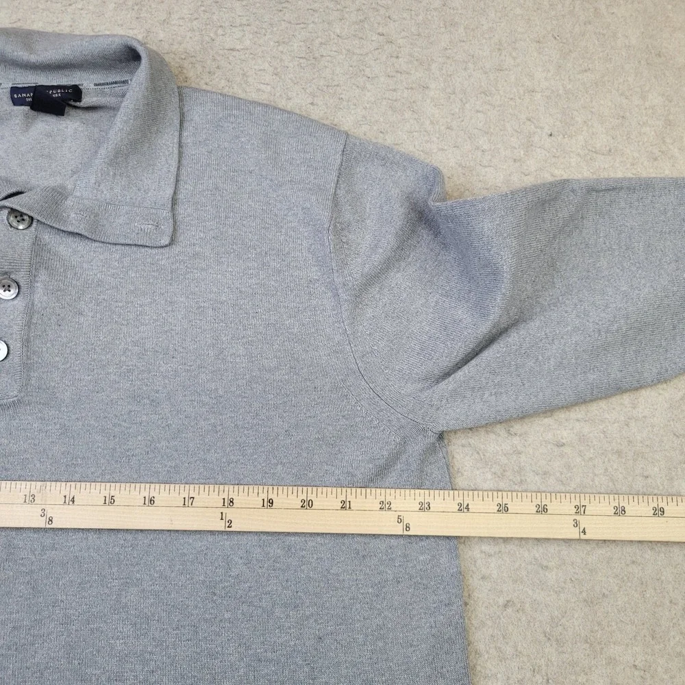 Banana Republic Sweater Silk Cashmere 1/4 Button Pullover Mens XL Gray Elbow Pad
